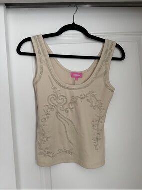 Edikted Beige Tank Top with Rhinestone Detail